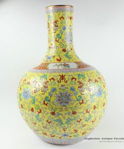 RYHH17_H21.5″ Yellow Floral hand painted jingdezhen porcelain vase