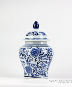 RYIG31_China traditional style blue and white interlock flower branch pattern medium ceramic candle ginger jar