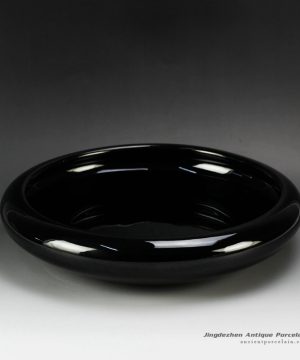RYIQ27-B_Plain color glaze black ceramic garden pot