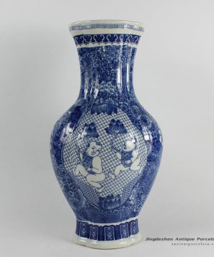 RYJF42_Blue White children pattern porcelain Vase