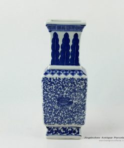 RYJF55_H9.5″ Blue and White Square floral design Porcelain Vase