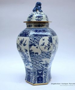 RYJF63-B_Blue and white ceramic oriental jar with lion knob