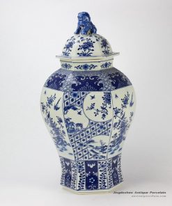 RYJF63_Blue and white ceramic oriental jar with lion knob
