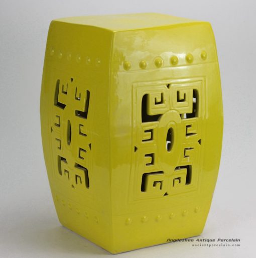 RYKB118-A_Yellow Carved Square Ceramic Garden Stool