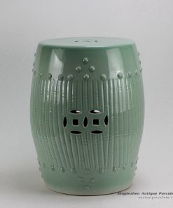 RYKB88-A_17″ Celadon Bamboo design Ceramic Garden Stool