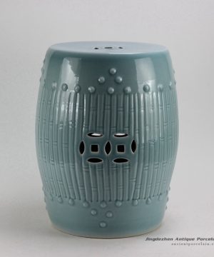 RYKB88-B_17inch Celadon Blue Bamboo design Ceramic Garden Stool