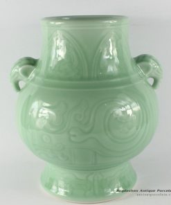 RYKX18_H10″ Celadon Porcelain Vase with handle