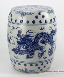 RYLL40_Chinese dragon pattern blue and white ceramic barrel stool