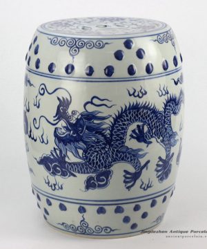 RYLL40_Chinese dragon pattern blue and white ceramic barrel stool
