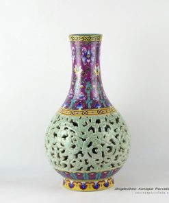 RYLW14_17inch High quality reproduction hand painted hand carved Qing dynasty reproduction Porcelain Vase