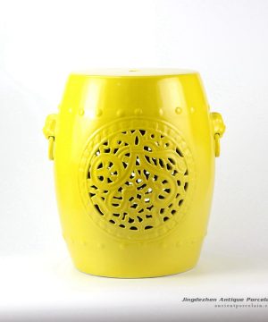 RYNQ177-BLemon yellow glazed solid color hollow out ceramic stool living room furniture sale