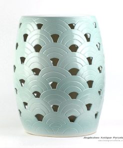 RYNQ193_Hot sale mint green ocean feeling scale engraved pattern pierced bathroom unique ceramic stool