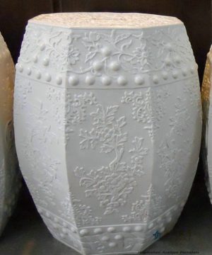 RYOM02-A_Carved flower pattern white porcelain stool