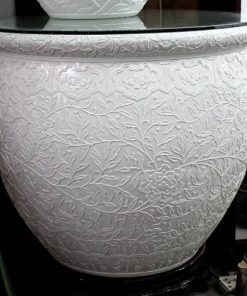 RYOM17_White clay handicraft floral design large ceramic pot for home decor
