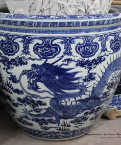 RYOM22_Over size blue and white Asian fire dragon pattern china fish pond tank