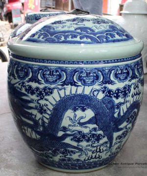 RYOM23-B_Big blue and white hand paint dragon pattern ceramic pot with lid