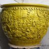 RYOM28_Yellow plain color carved the Romance of the Three Kingdoms scene stoneware large outdoor planter