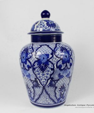 RYPU15-B_14″ Blue White Floral Design Ginger Jar