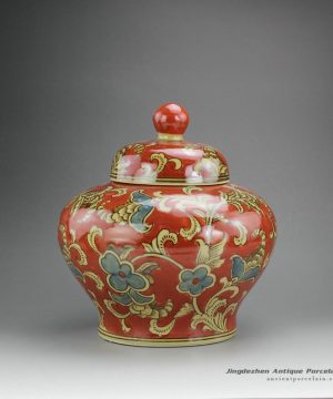 RYPU20_9.5″ Floral design lidded porcelain jars