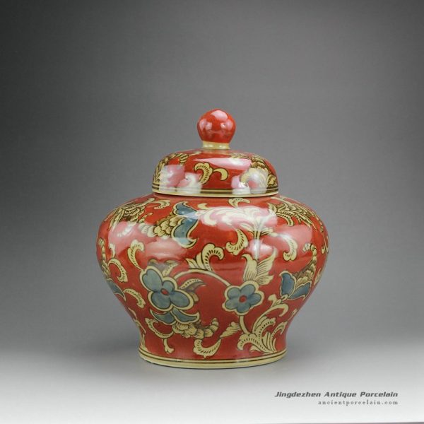 RYPU20_9.5″ Floral design lidded porcelain jars