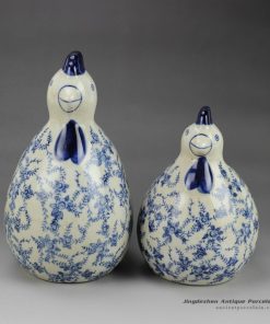 RYPU24_h7.5inch Blue and White Pair of Cearmic Chicken Figurine