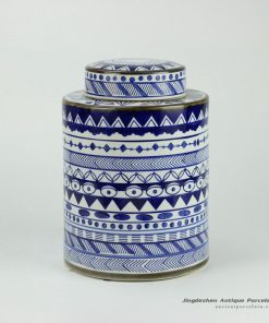 RYPU27-A_h11inch Blue and White Ceramic Round Tea Tin Jar