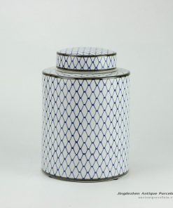 RYPU27-C_h11inch Blue and White Ceramic Round Tea Tin Jar