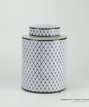 RYPU27-C_h11inch Blue and White Ceramic Round Tea Tin Jar