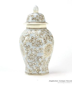 RYPU34_six-faced floral pattern Oriental furnishing light blue ginger jar