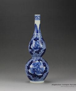 RYQA07-B_Narrow neck calabash shaped hand painted blue and white mini flower vase