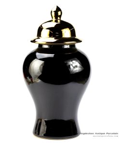RYRJ14-E_Glossy surface black body gold cap home design decorative china jar