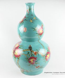 RYRK14_h23.8″ Oriental Porcelain Vase, blue famille rose hand painted peach