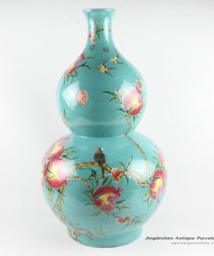 RYRK14_h23.8″ Oriental Porcelain Vase, blue famille rose hand painted peach
