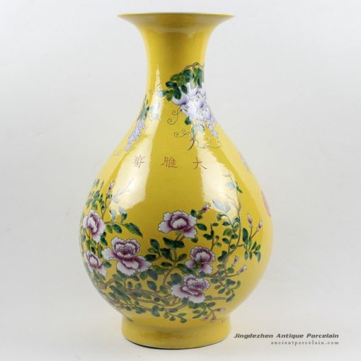 RYRK18_17″ Hand painted ceramic Chinese flower vase