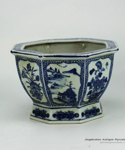 RYSZ01-OLD_Hand painted landscape and flowers pattern blue and white planter