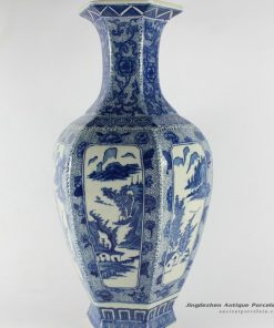 RYTM13_H15.5″ Blue white landscape vase home decoration items