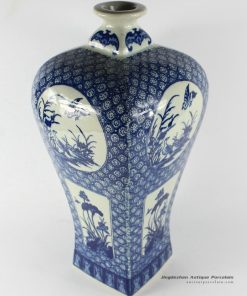RYTM15_H15.3″ Blue white floral bird home accessory vases