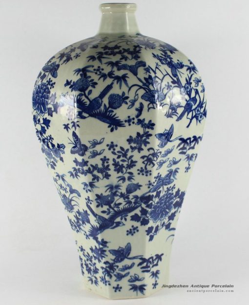 RYTM22_Blue and white floral butterfly bird antique ceramic vases