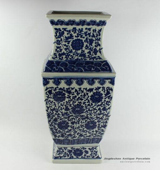 RYTM44_h21″ wholesale blue and white ceramic square vase