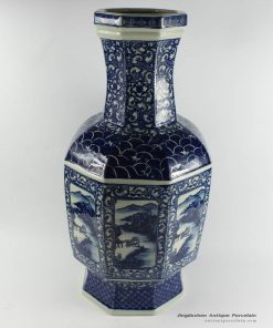 RYTM45_h22″ wholesale blue and white landscape ceramic medallion vase