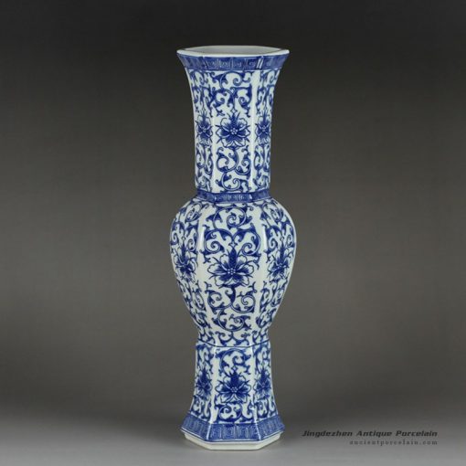 RYTM54_6 sides romantic blue and white floral pattern ceramic centerpiece vase