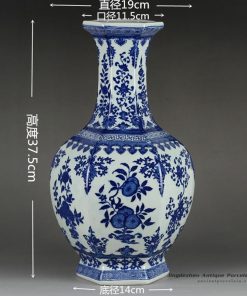 RYTM56_Factory outlet cheap 6 sides blue white floral pattern ceramic vase