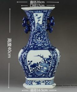 RYTM59_Blue white floral pattern hand paint spectacular flower vase