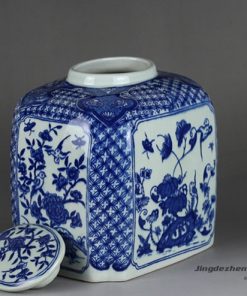 RYTM62_Blue and white ceramic square jar with flat lid