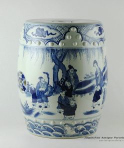 RYUC03_18.5″ Chinese blue white hand painted garden seat oriental antique furniture