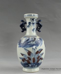 RYUD07_Hand painted blue white small vases with two handles