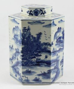 RYUK12_H11.5″ Hand painted landscape Jindezhen Porcelain Blue and White Cookie jars