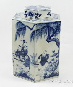 RYUK14_H11.5″ Jindezhen Porcelain Blue and White Ceramic jars, Hand painted Children design