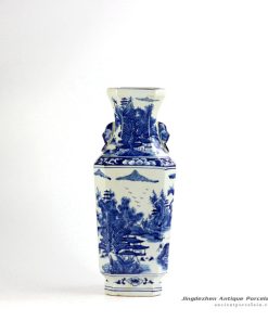 RYUK17-B_Antique style hand paint landscape pattern decorative blue and white large flower vase