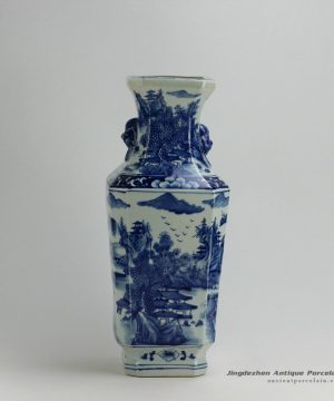 RYUK19_Blue and white landscape pattern ceramic vase
